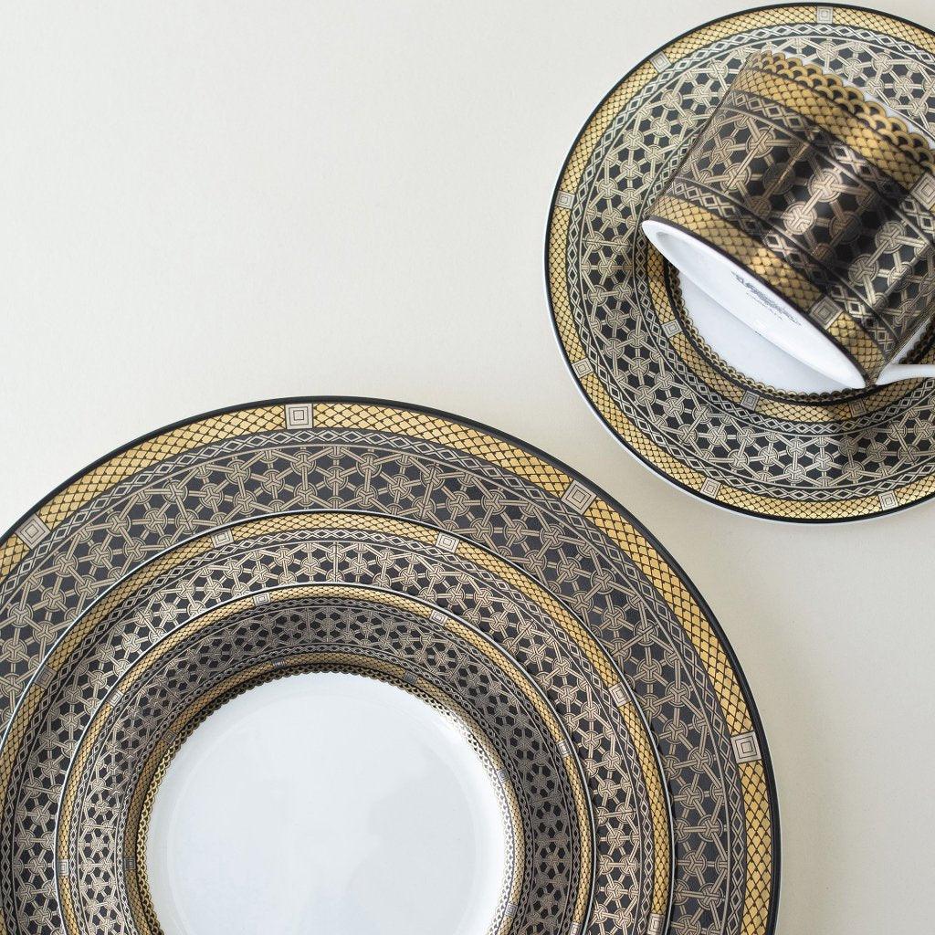 Hawthorne Onyx Gold & Platinum Cup & Saucer Set Of 4
