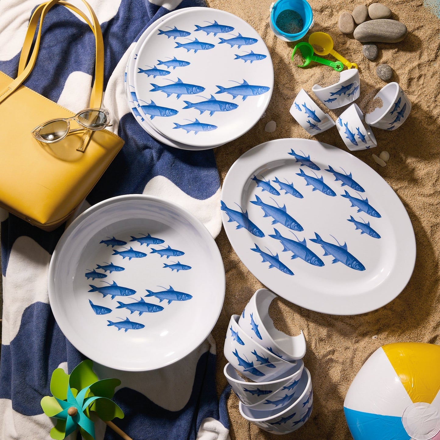 School Of Fish Melamine Snack Bowls, Set Of 4