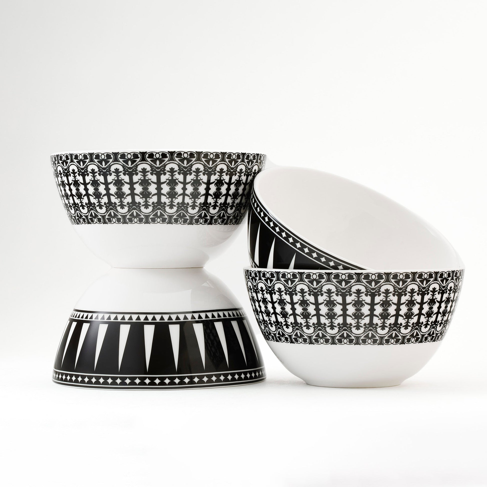  Black & White Bowl Mixed Set Of 4