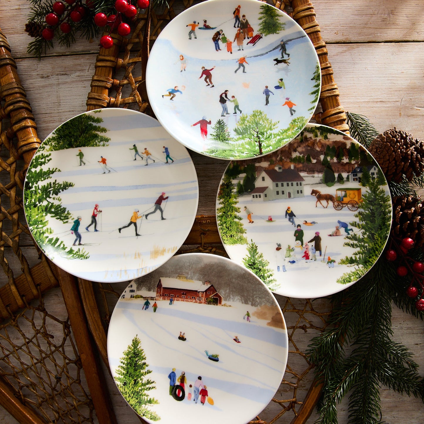  Caskata X Felix Doolittle Winter Wonderland Plates, Set Of 4