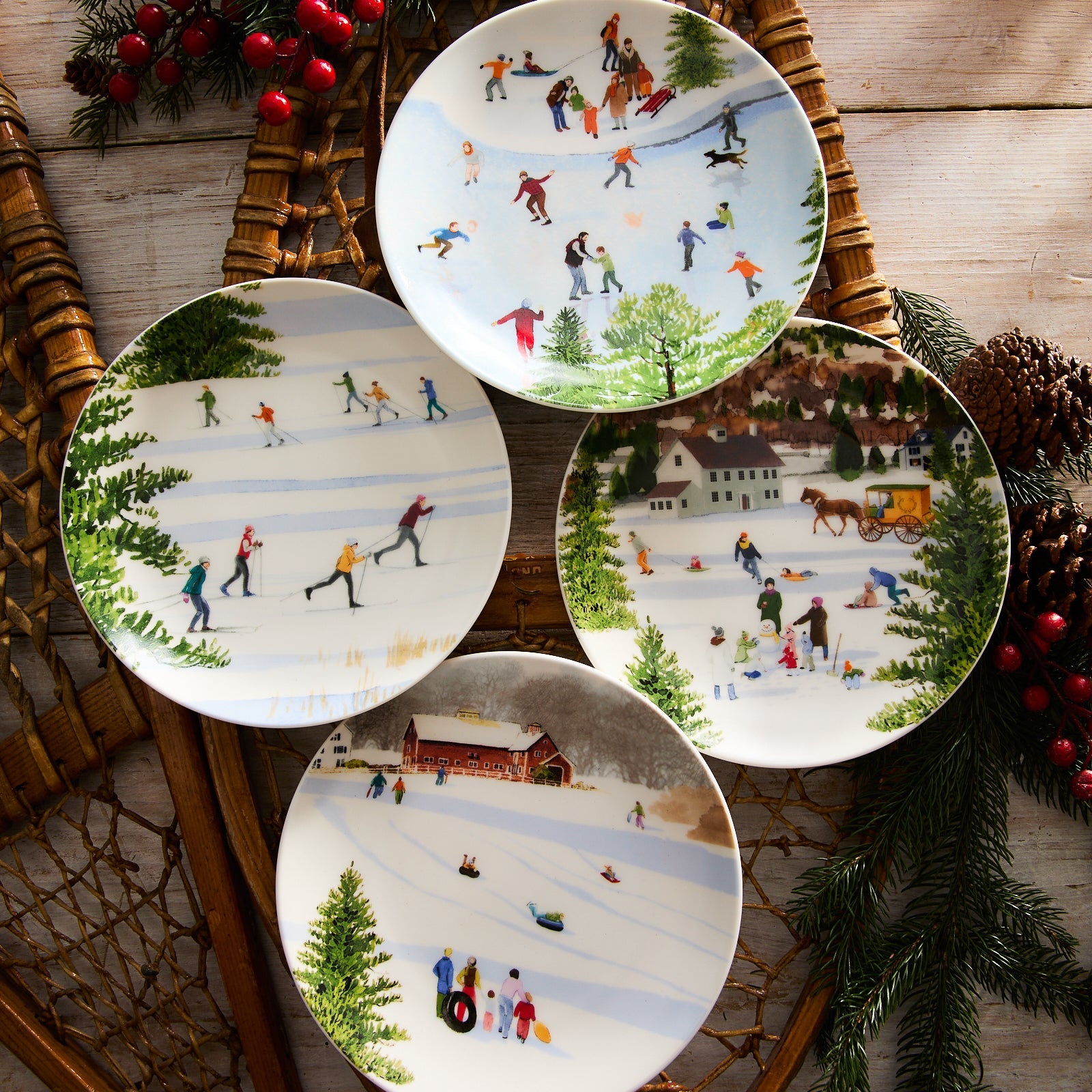  Caskata X Felix Doolittle Winter Wonderland Plates, Set Of 4