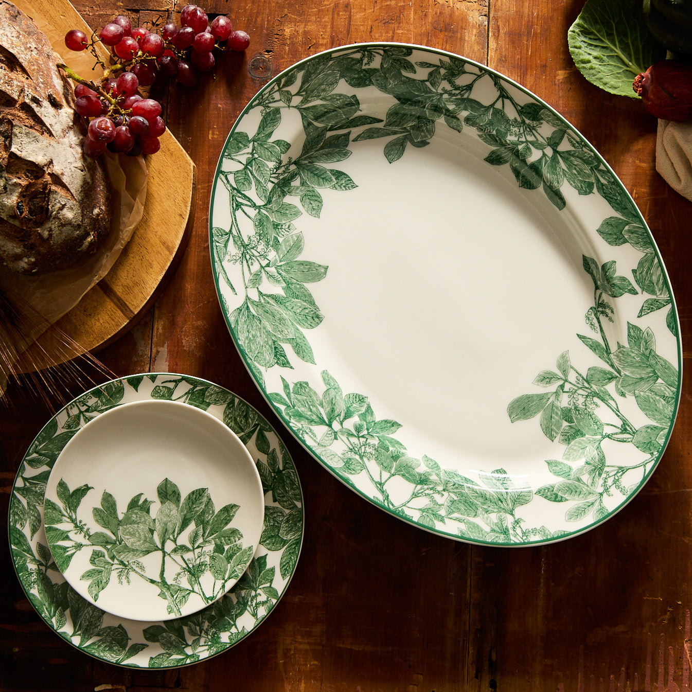  Arbor Green Oval Rimmed Platter