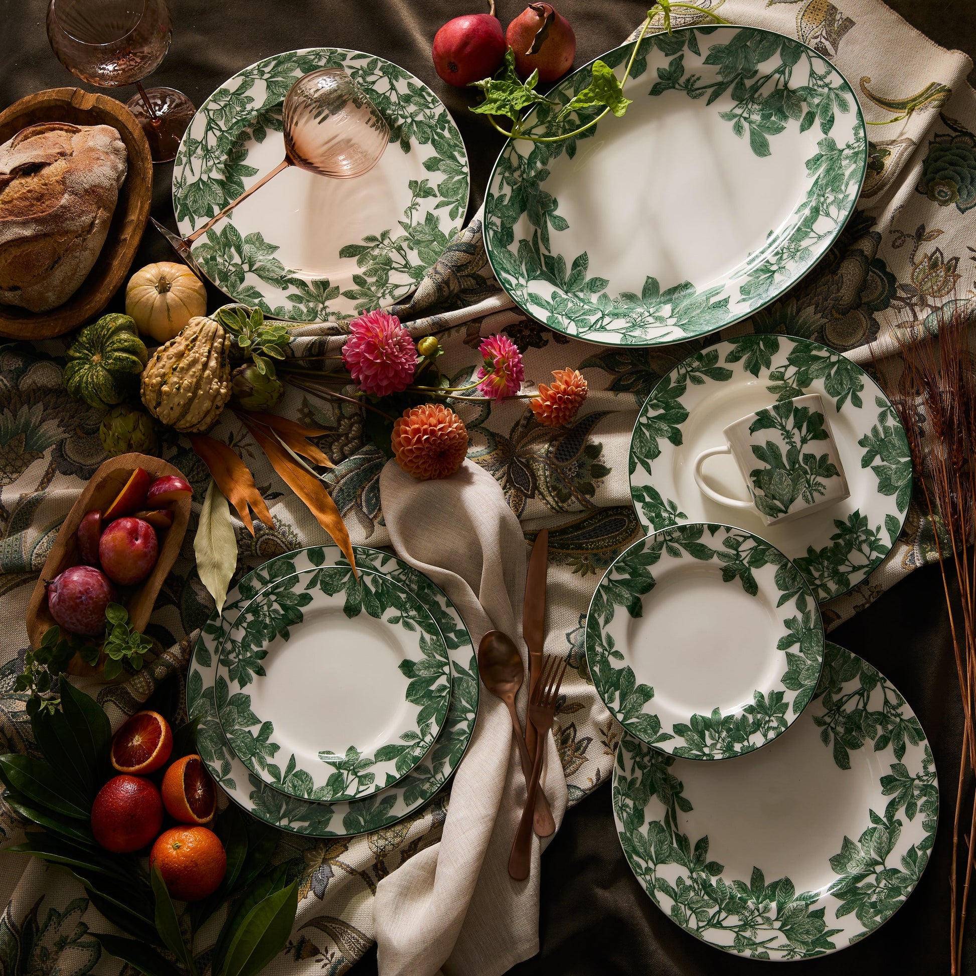  Arbor Green Oval Rimmed Platter
