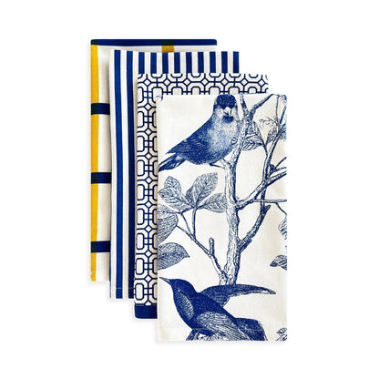  Plaid Dinner Napkins In Blue & Yellow Set/4