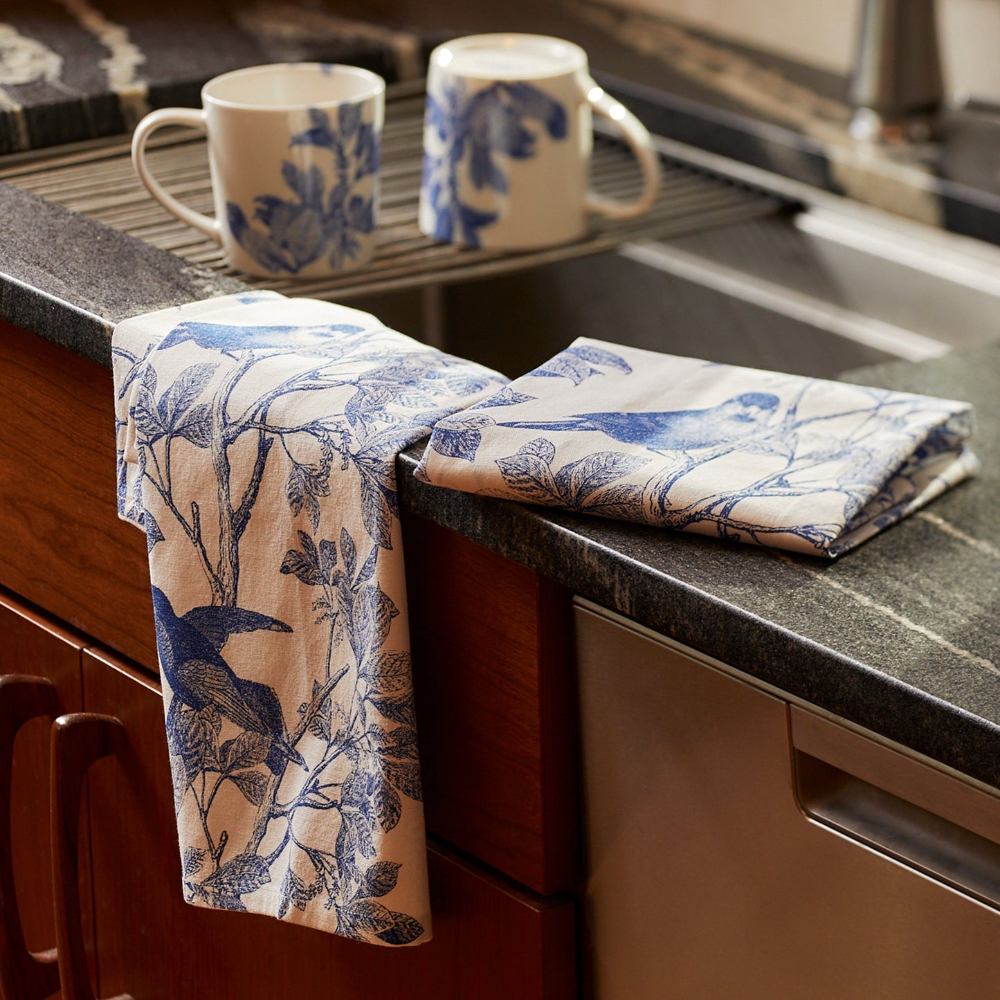  Arbor Birds Blue Kitchen Towels, Set Of 2