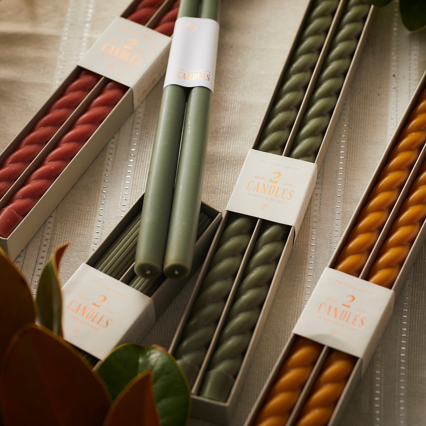  12" Moss Taper Candles - Set Of 2