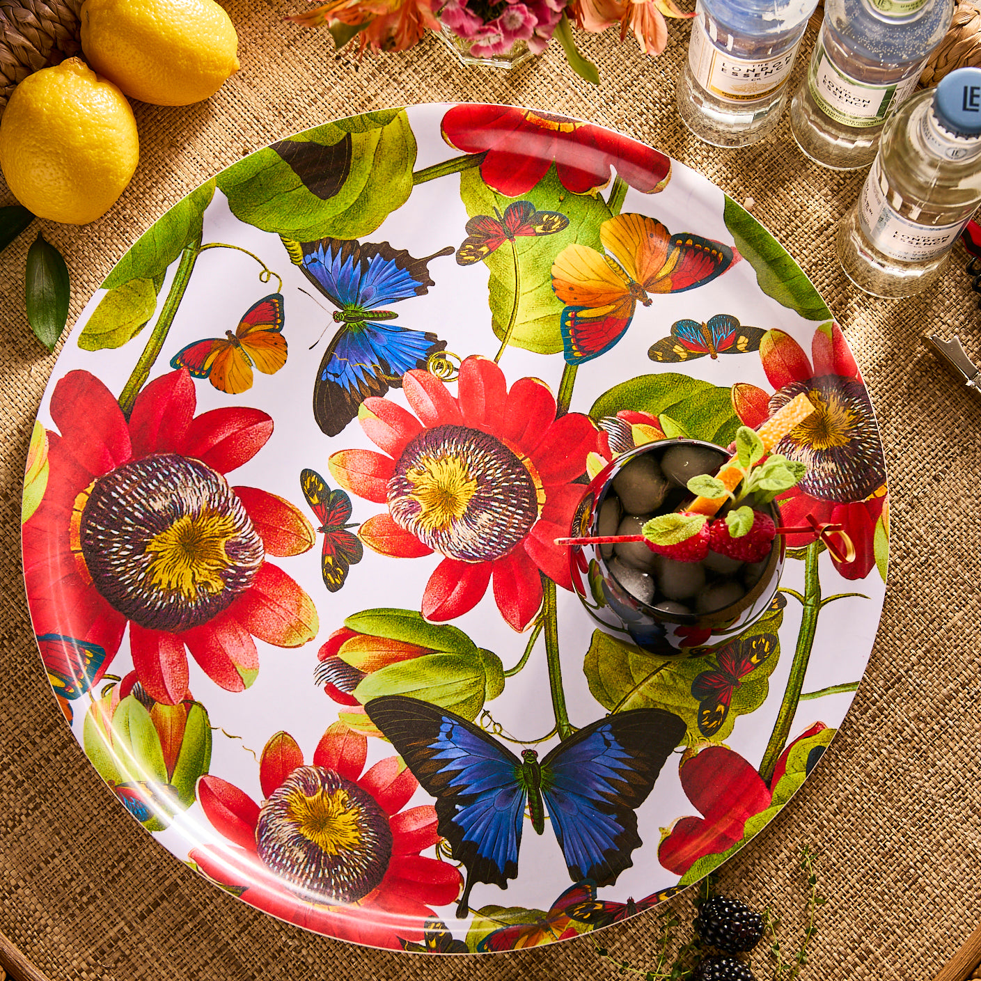  Butterflies Large Round Birchwood Tray
