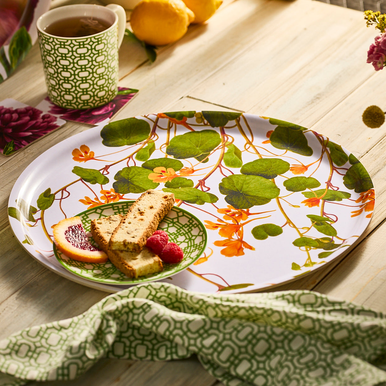  Nasturtiums Large Round Birchwood Tray