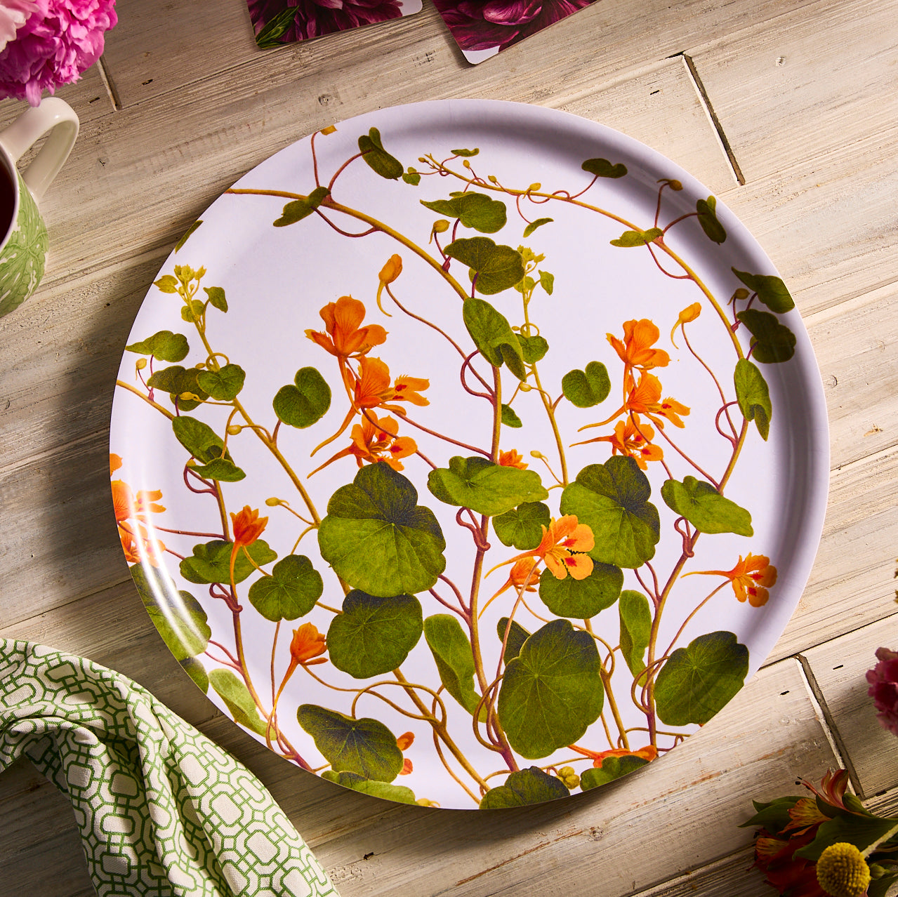  Nasturtiums Large Round Birchwood Tray