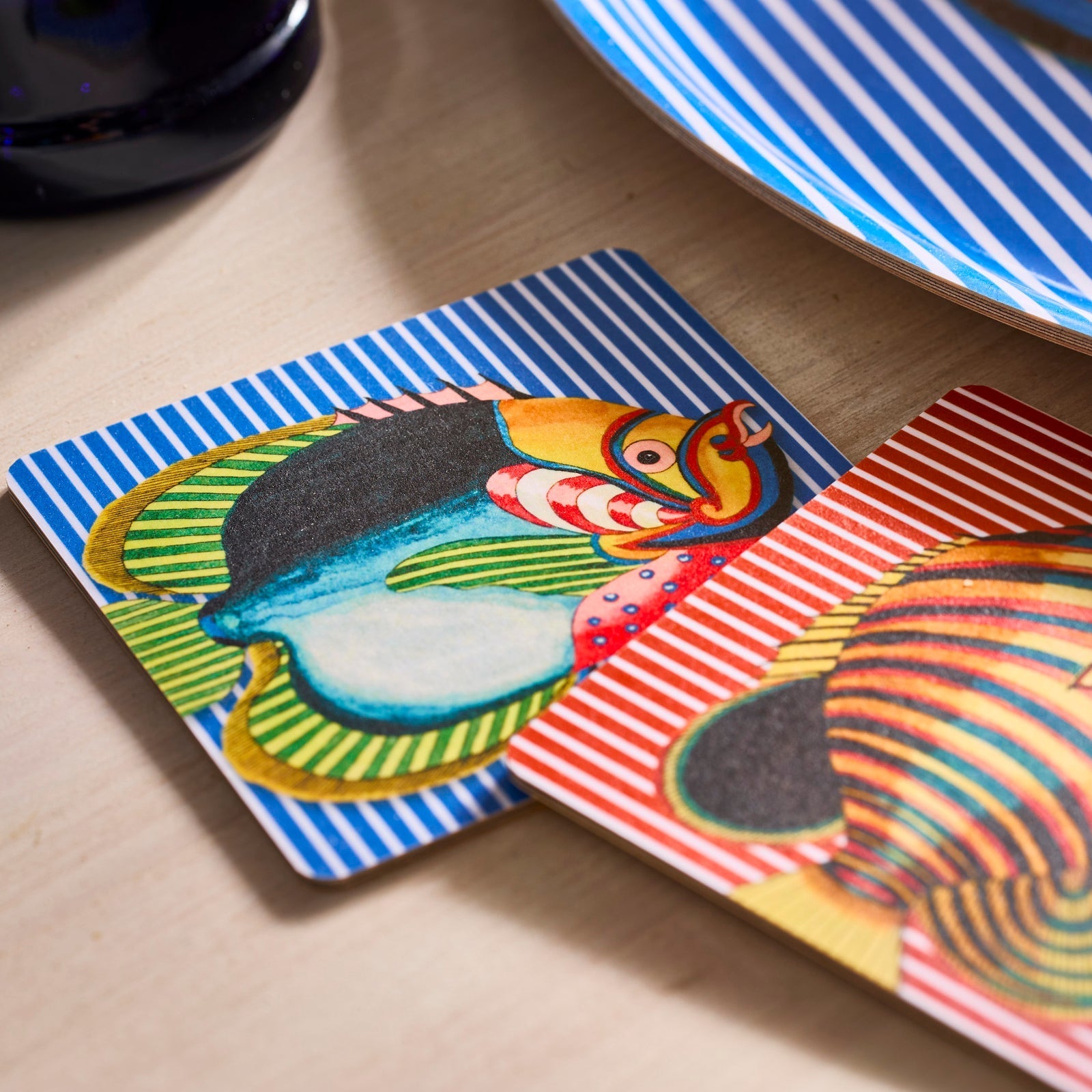  Party Fish Birchwood Coasters, Set Of 4