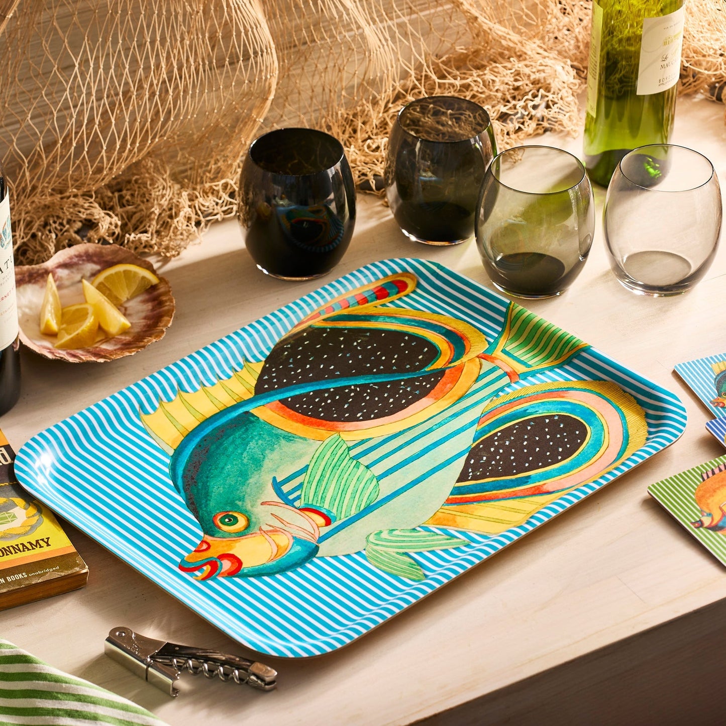  Party Fish Large Rectangular Birchwood Tray