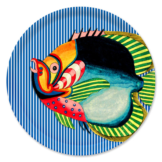  Party Fish Large Round Birchwood Tray