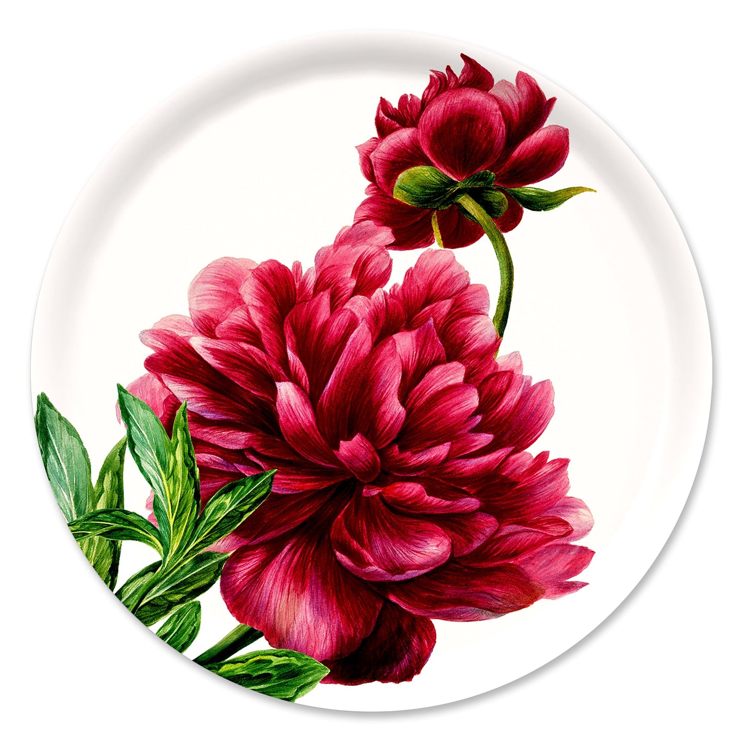  Pink Peony Large Round Birchwood Tray