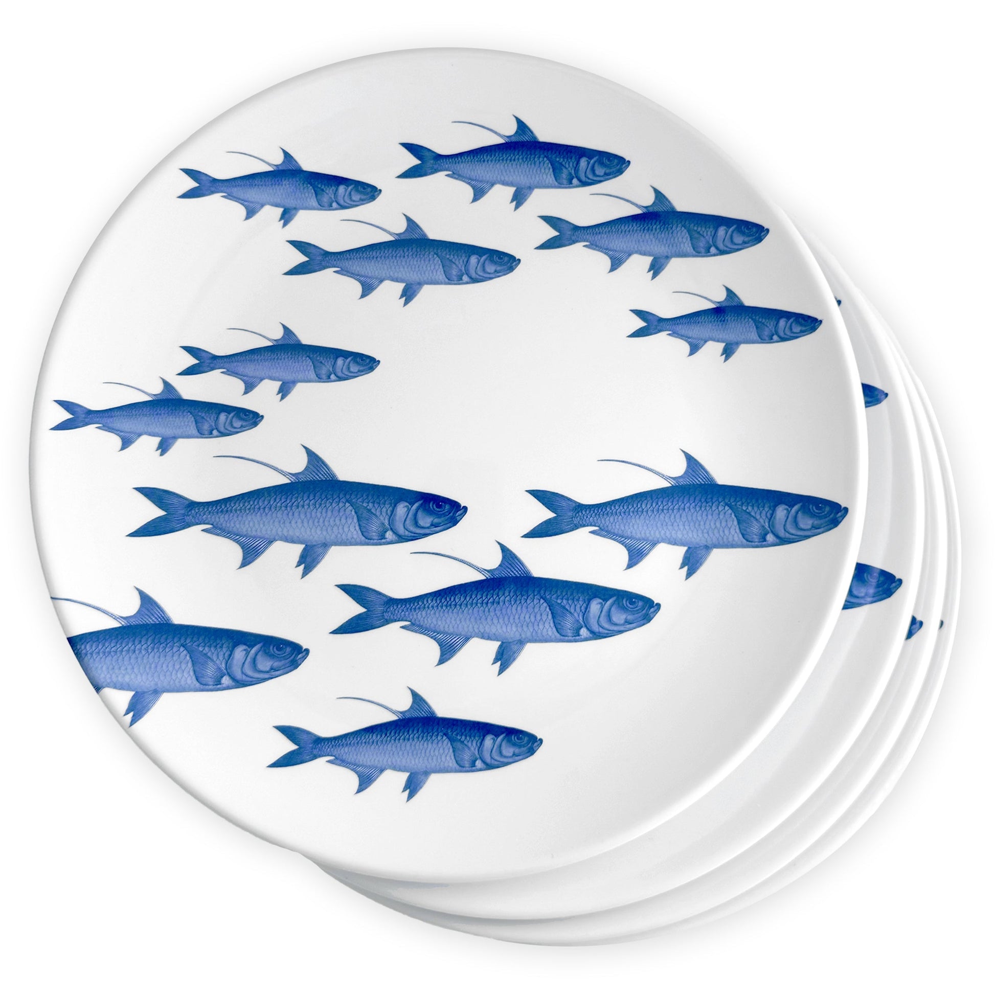  School Of Fish Melamine Dinner Plates, Set Of 4