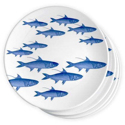  School Of Fish Melamine Dinner Plates, Set Of 4