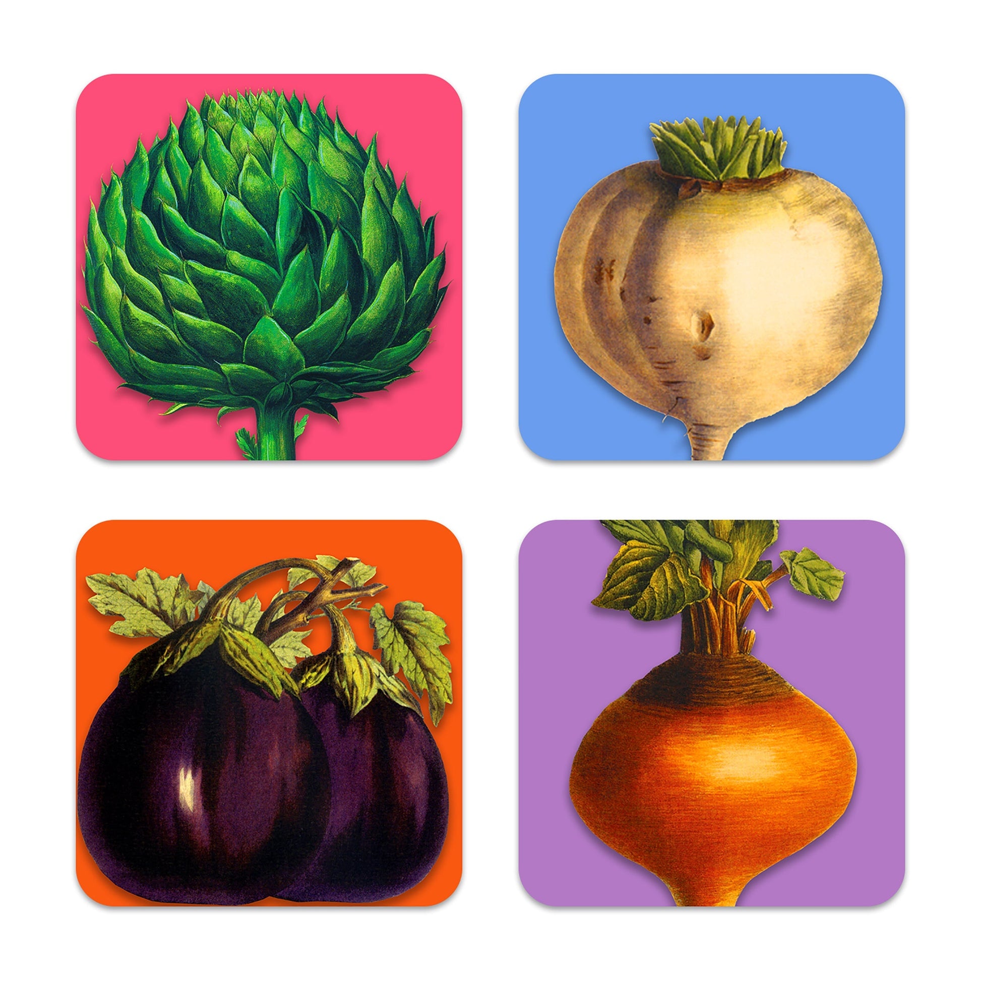  Veggies Birchwood Coasters, Set Of 4