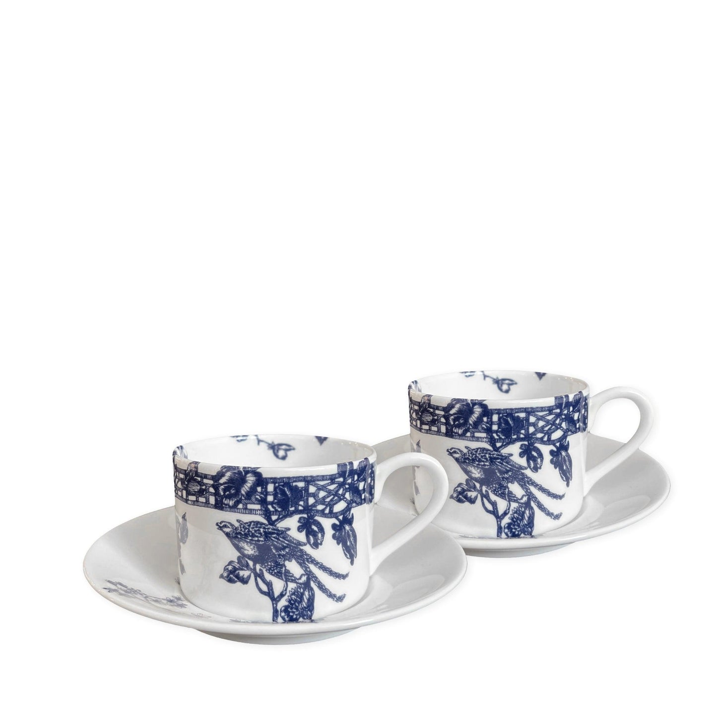  Chinoiserie Toile Cups & Saucers, Set Of 2