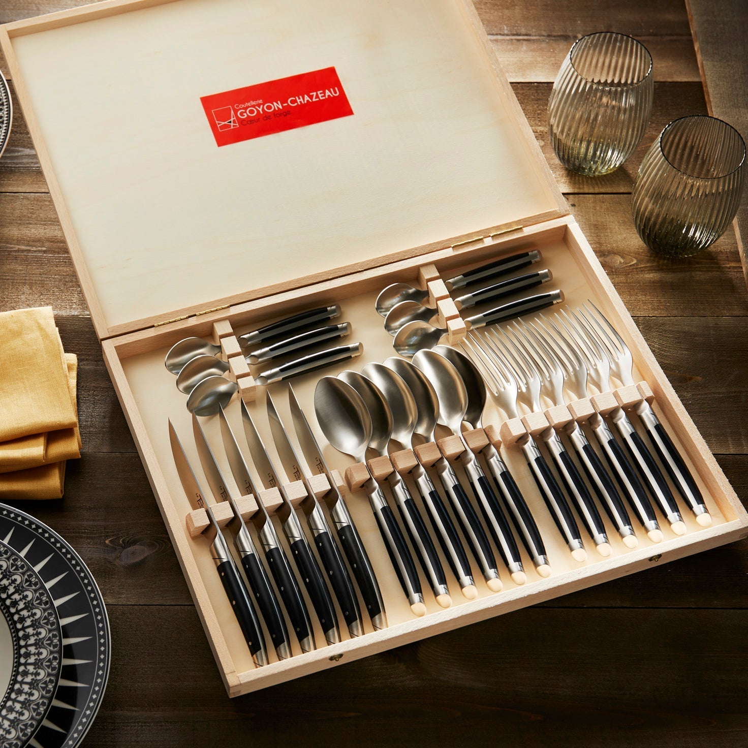  Goyon-Chazeau Black Paperstone Flatware Boxed 24-Piece Set