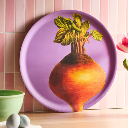  Golden Beet Large Round Birchwood Tray
