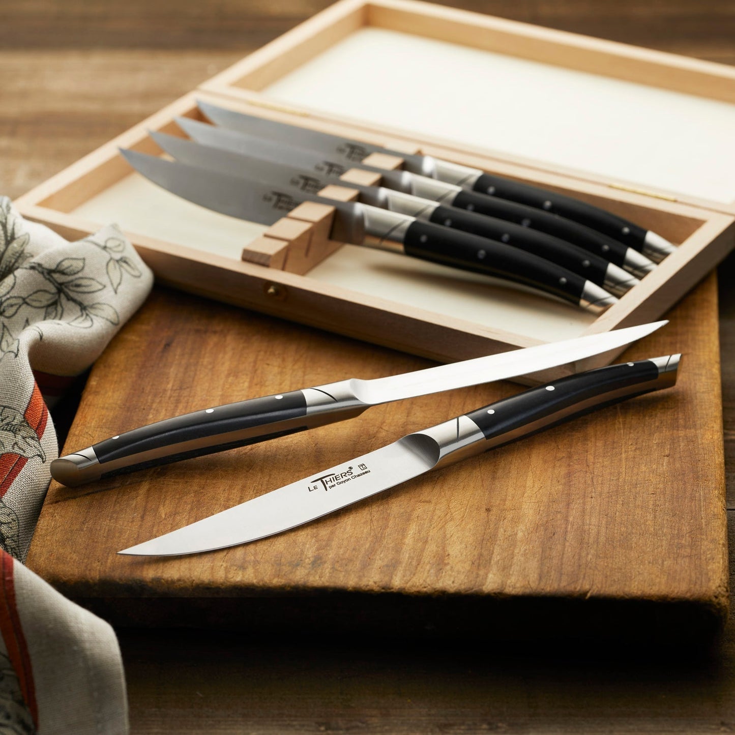  Goyon-Chazeau Black Paperstone Steak Knives Boxed Set/6
