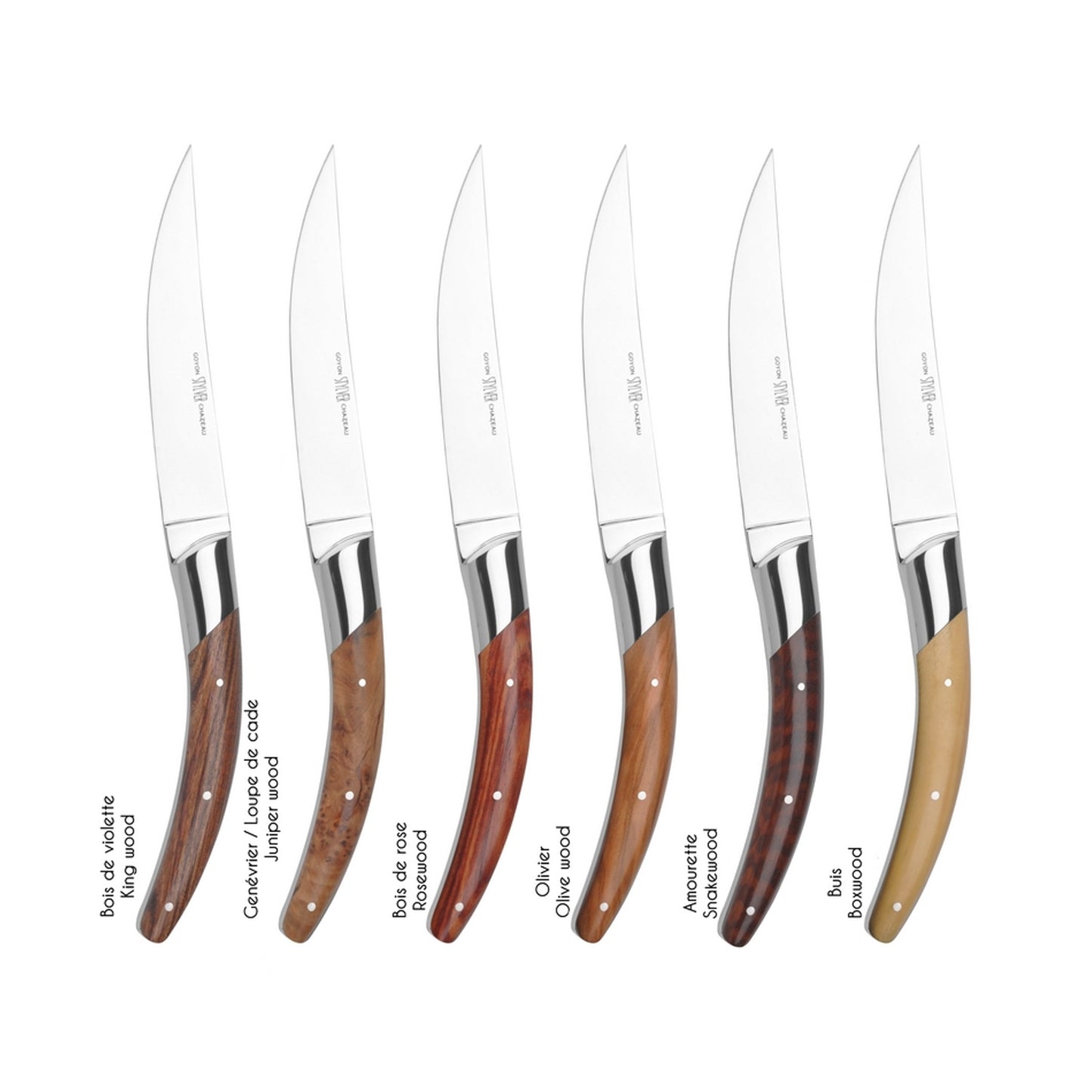  Goyon-Chazeau Styl'ver Mixed Wood Steak Knives Boxed Set/6