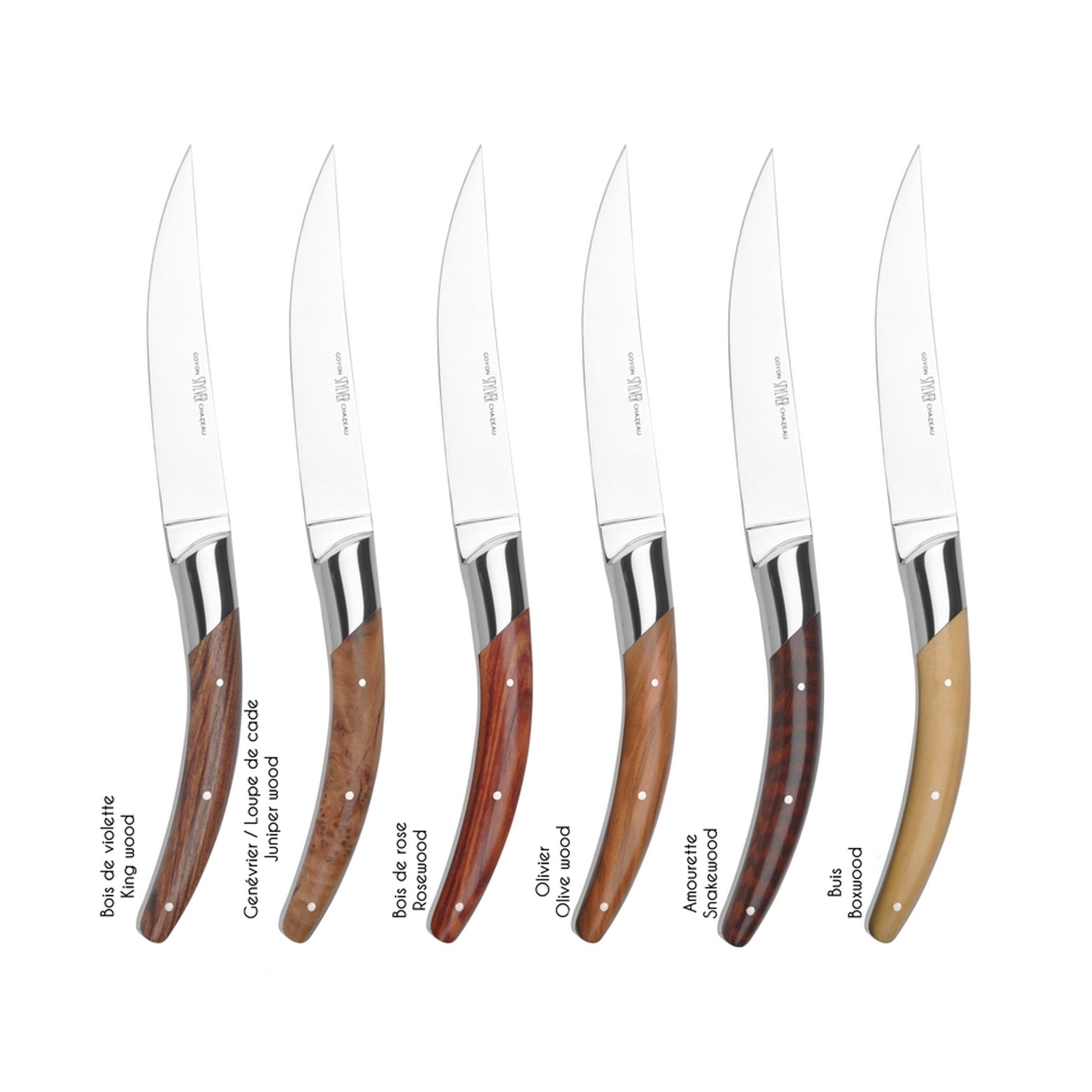  Goyon-Chazeau Styl'ver Mixed Wood Steak Knives Boxed Set/6