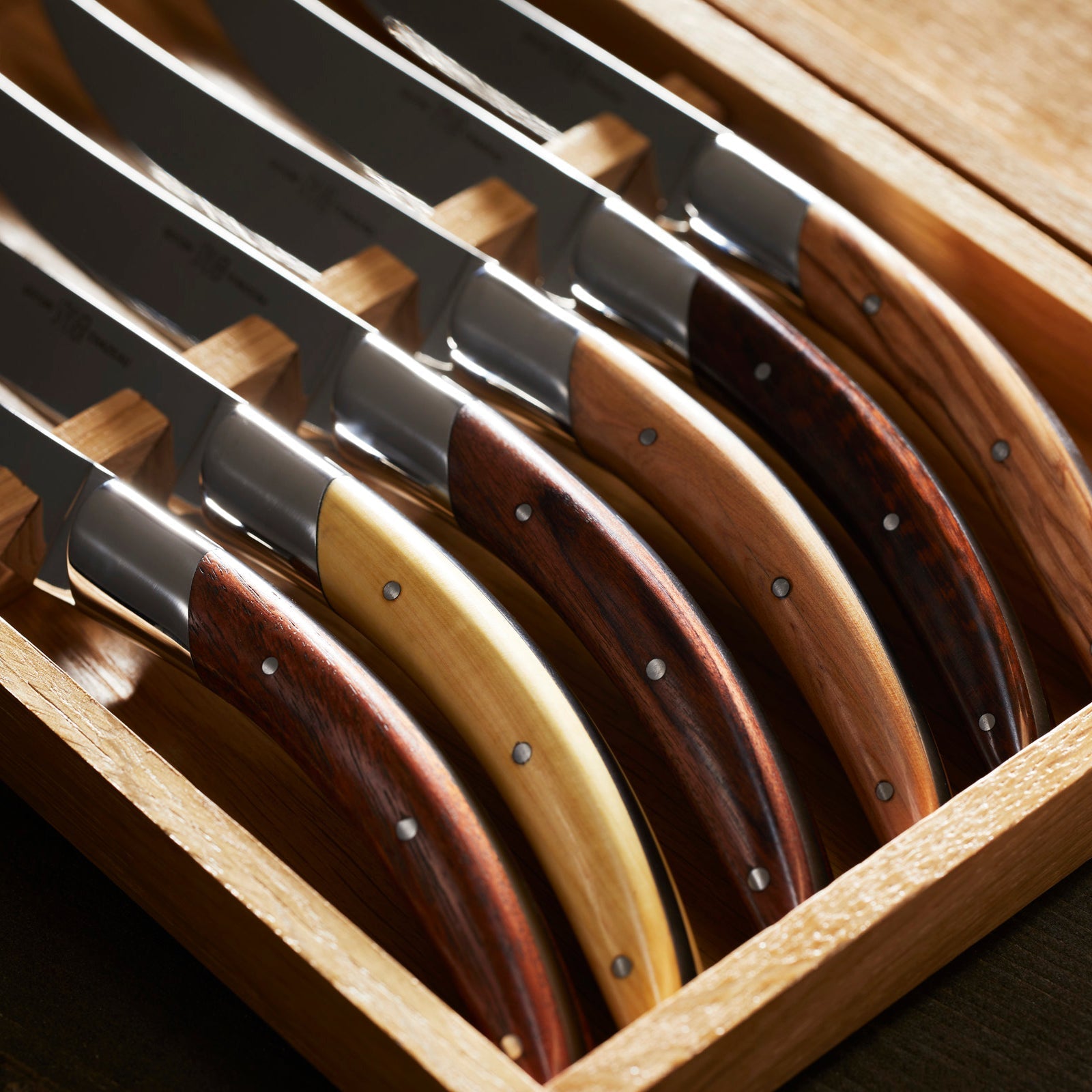  Goyon-Chazeau Styl'ver Mixed Wood Steak Knives Boxed Set/6