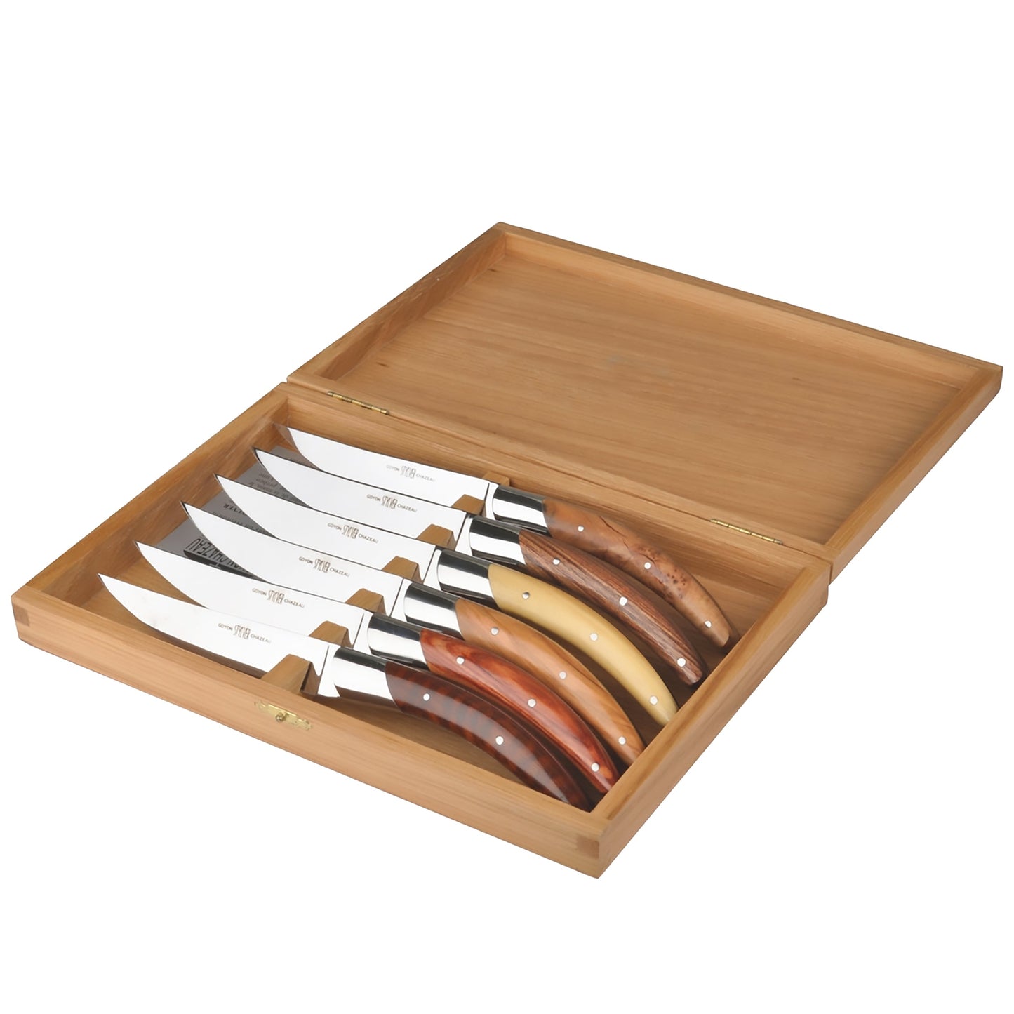  Goyon-Chazeau Styl'ver Mixed Wood Steak Knives Boxed Set/6
