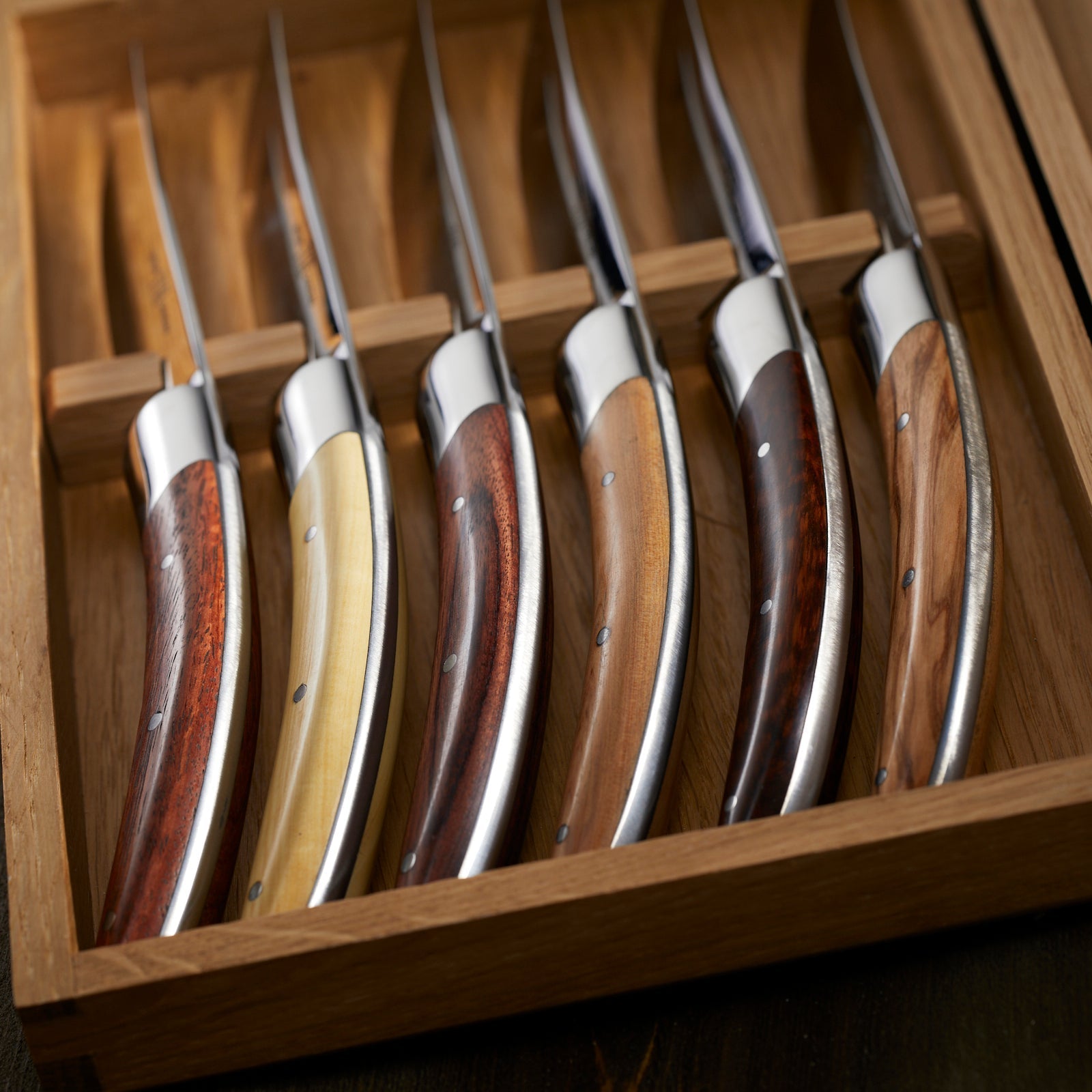  Goyon-Chazeau Styl'ver Mixed Wood Steak Knives Boxed Set/6
