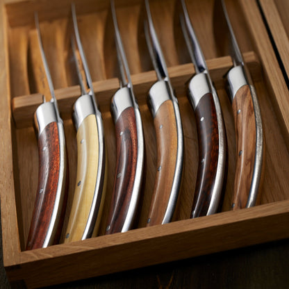  Goyon-Chazeau Styl'ver Mixed Wood Steak Knives Boxed Set/6