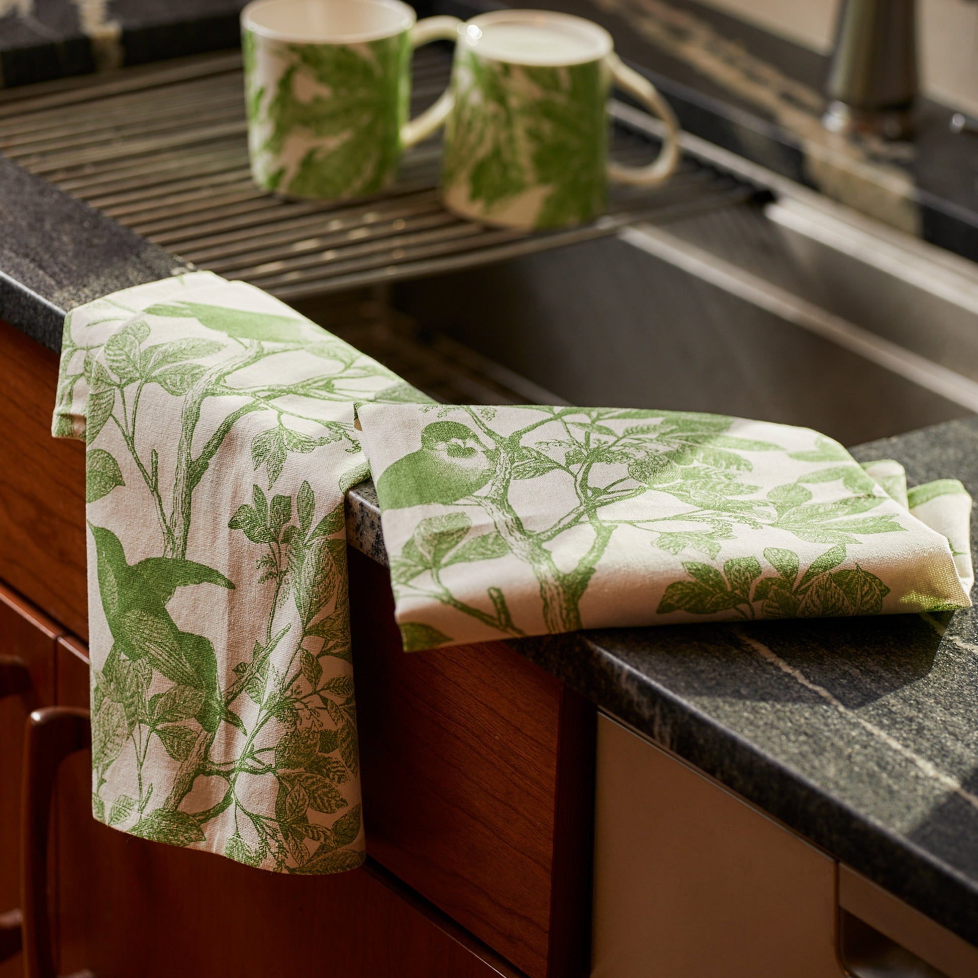  Arbor Birds Verde Kitchen Towels, Set Of 2