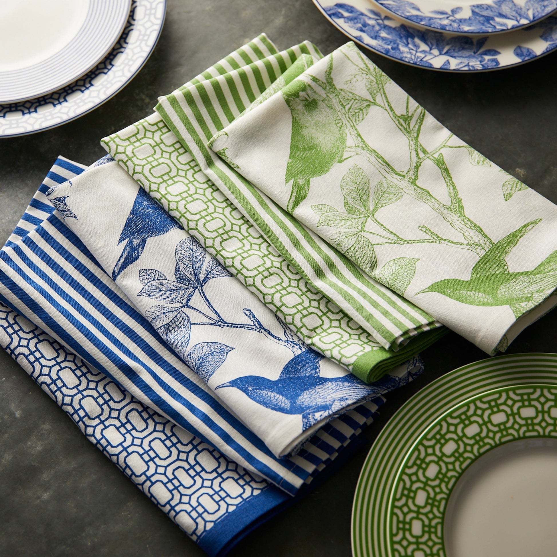  Pinstripe Dinner Napkins In Blue Set/4