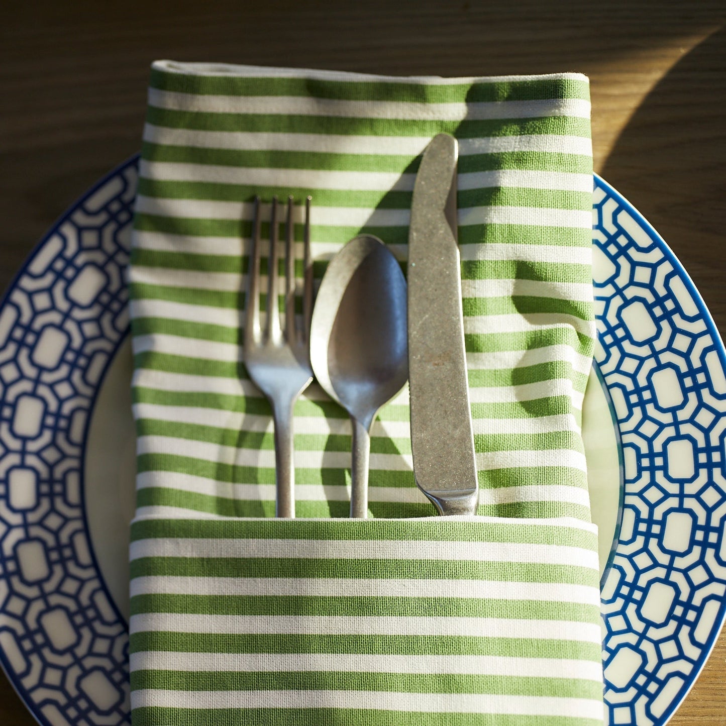  Pinstripe Dinner Napkins In Green Set/4