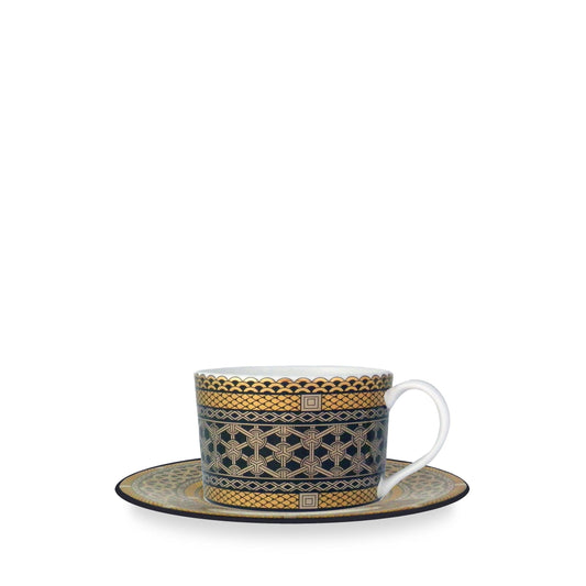  Hawthorne Onyx Gold & Platinum Cup & Saucer Set Of 4