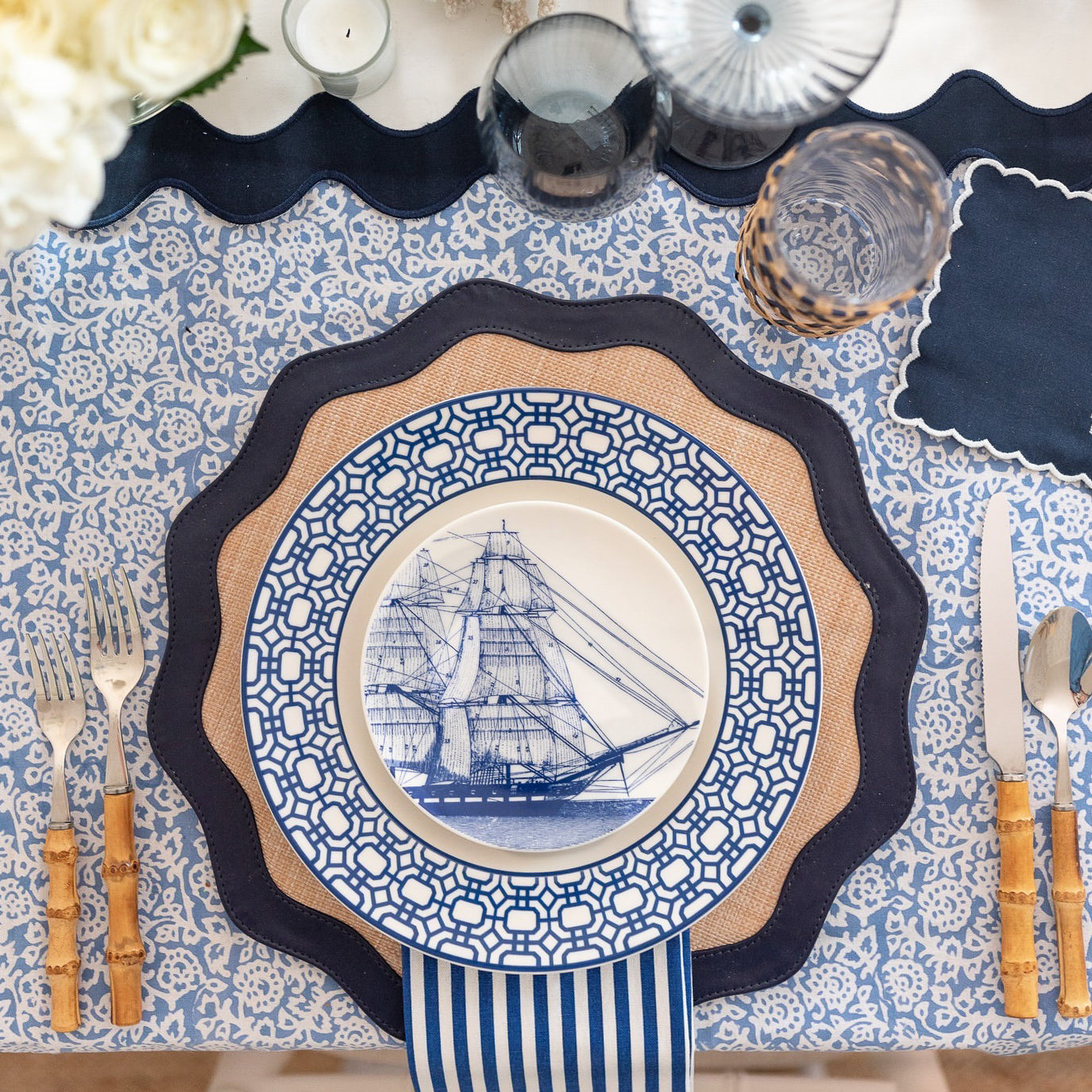  Pinstripe Dinner Napkins In Blue Set/4