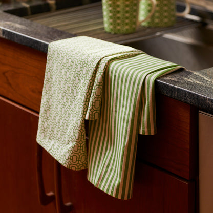  Newport Garden Gate & Pinstripe Verde Kitchen Towels, Mixed Set Of 2