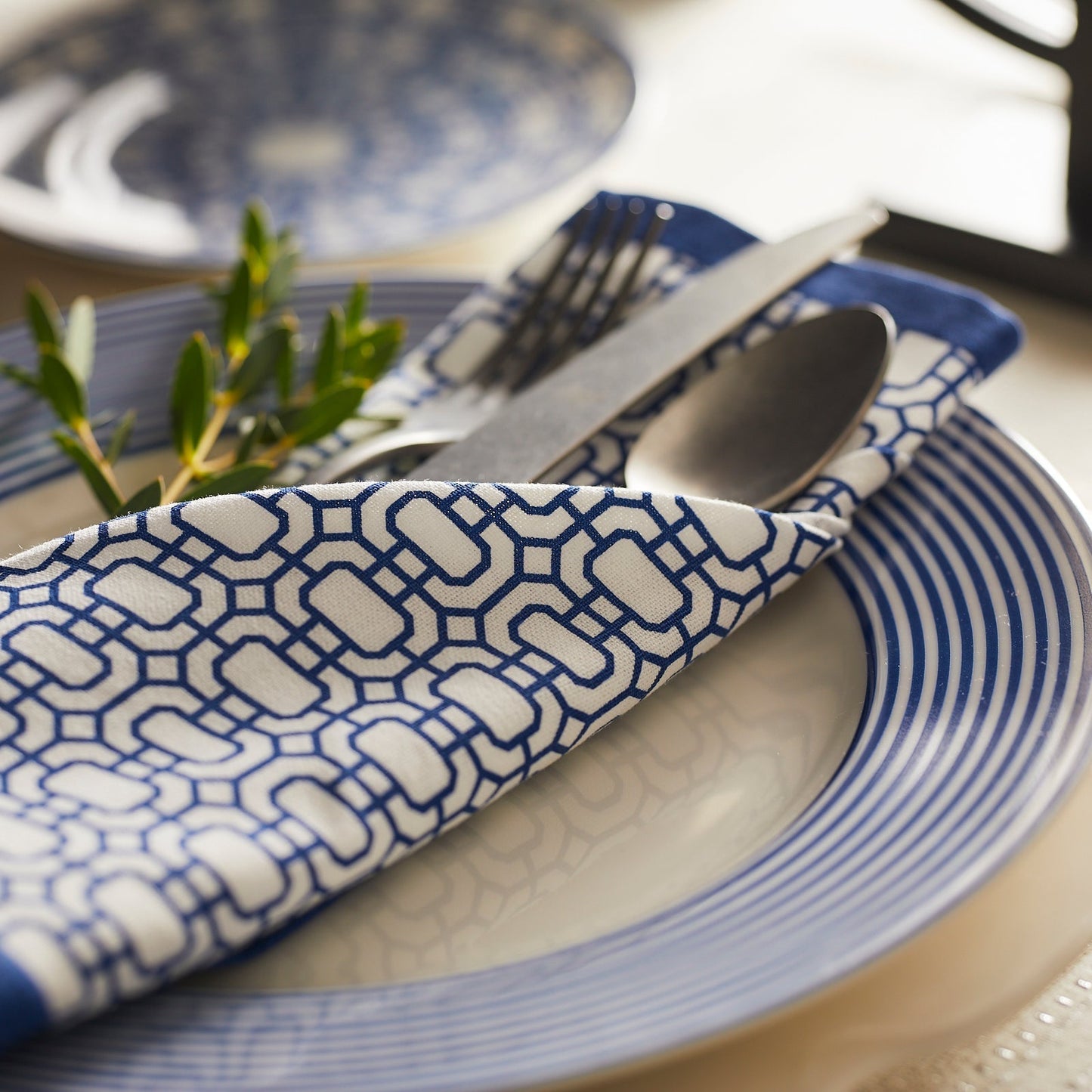  Newport Garden Gate Dinner Napkins In Blue Set/4