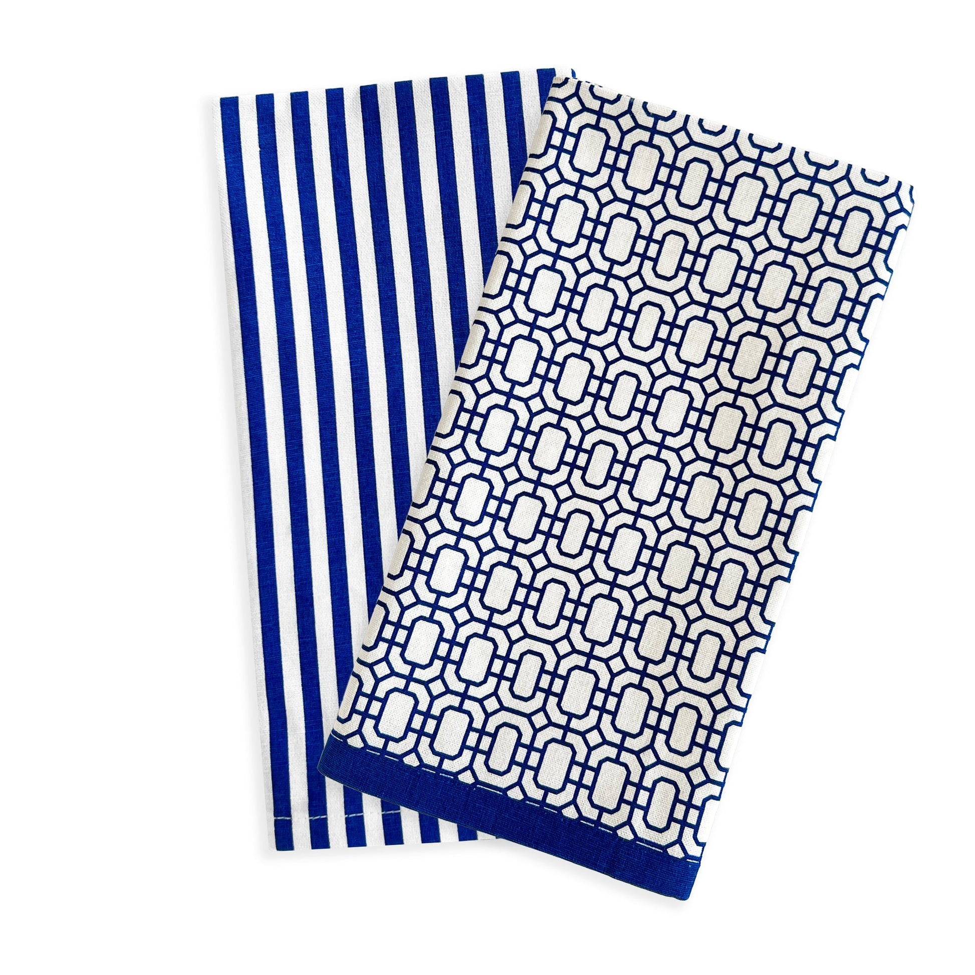  Newport Garden Gate & Pinstripe Blue Kitchen Towels, Mixed Set Of 2
