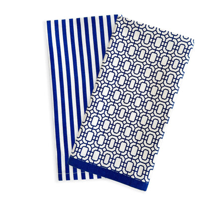  Newport Garden Gate & Pinstripe Blue Kitchen Towels, Mixed Set Of 2