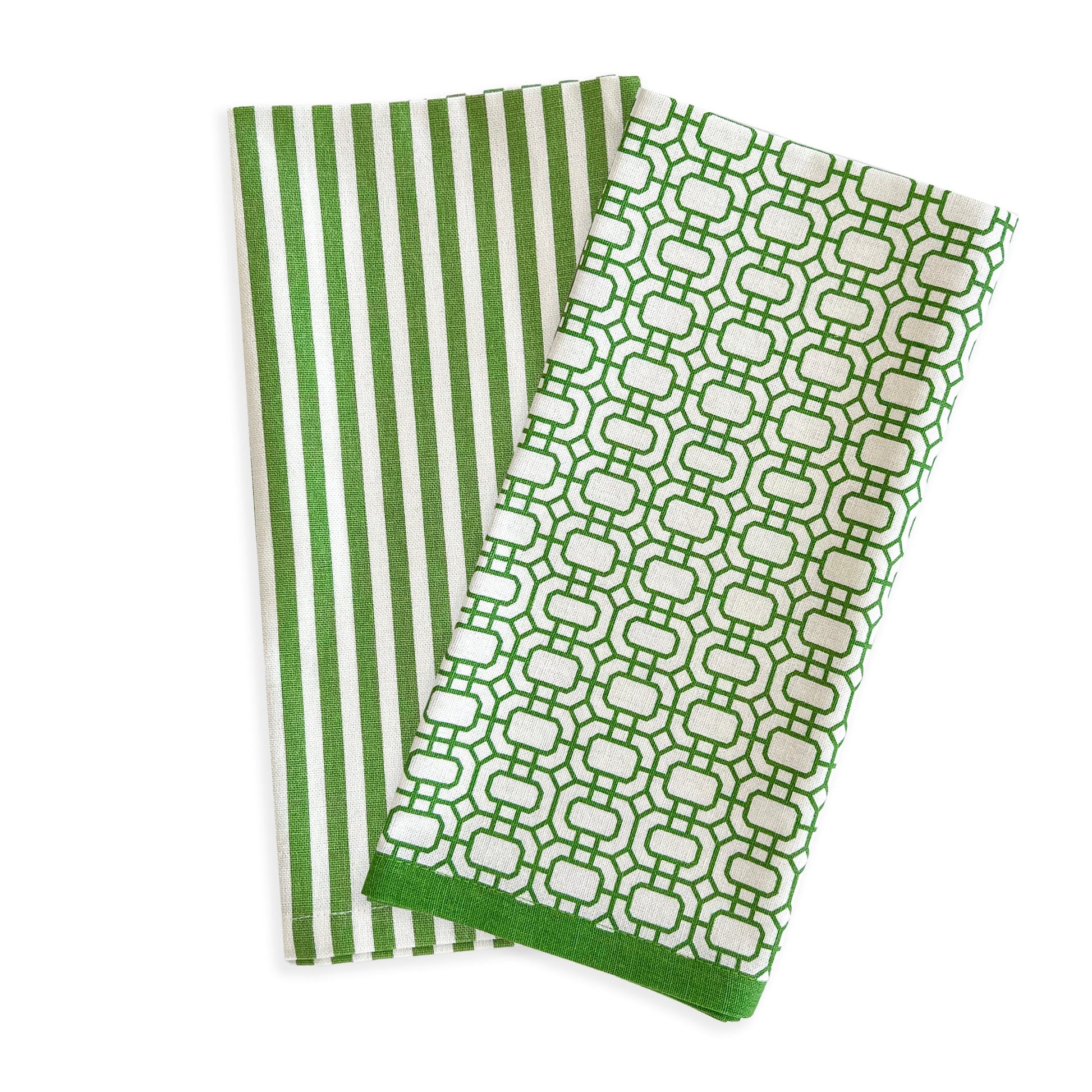  Newport Garden Gate & Pinstripe Verde Kitchen Towels, Mixed Set Of 2