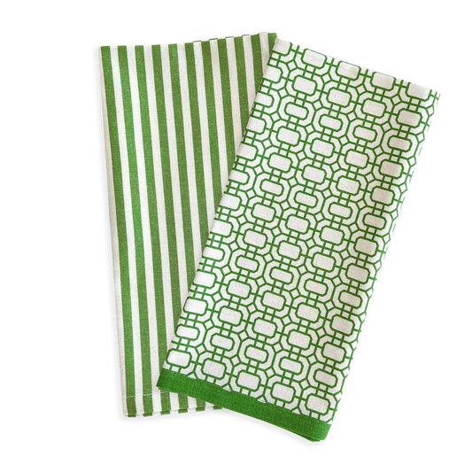  Newport Garden Gate & Pinstripe Verde Kitchen Towels, Mixed Set Of 2