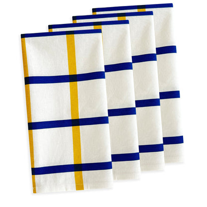  Plaid Dinner Napkins In Blue & Yellow Set/4