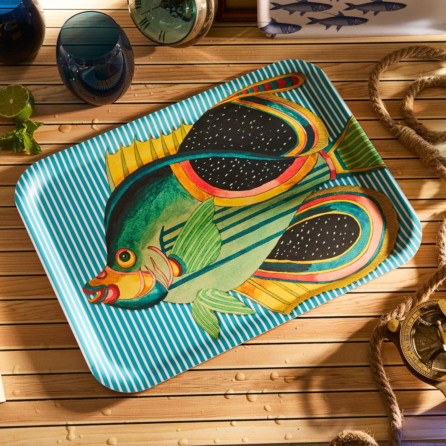  Party Fish Large Rectangular Birchwood Tray