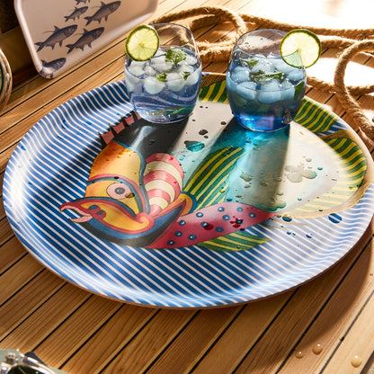  Party Fish Large Round Birchwood Tray