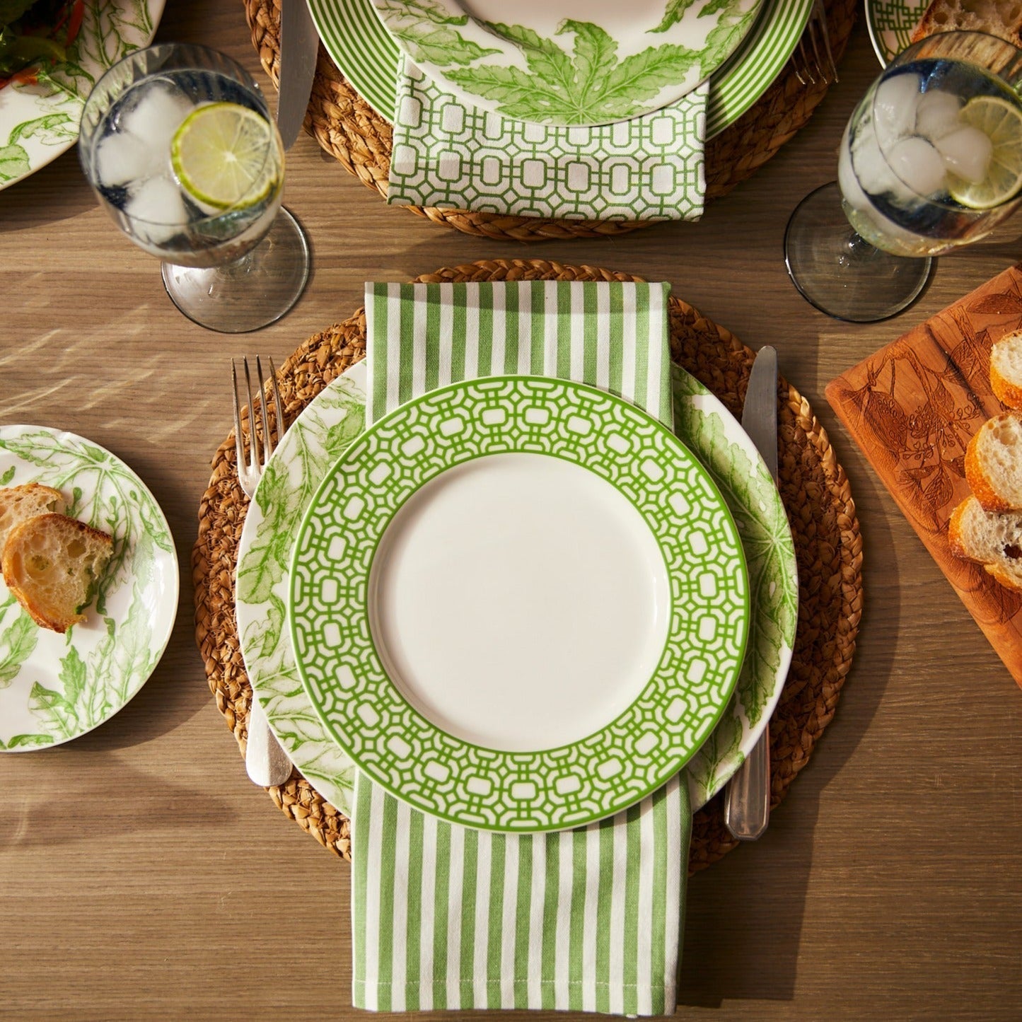  Pinstripe Dinner Napkins In Green Set/4