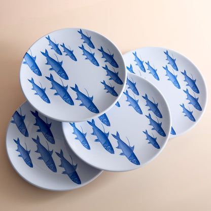  School Of Fish Melamine Dinner Plates, Set Of 4