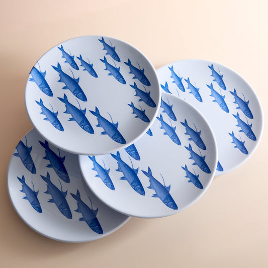 School Of Fish Melamine Dinner Plates, Set Of 4